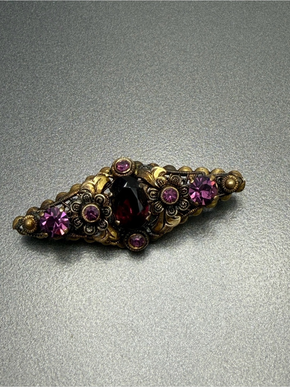 Vintage Czech Brooch with Purple Gemstones #cz40